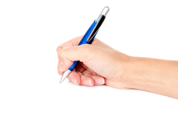 Kugelschreiber in Frauenhand lizenzfreie Stockbilder