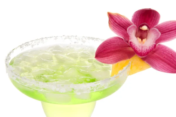 Margarita kokteyl içki ile orkide çiçek — Stok fotoğraf