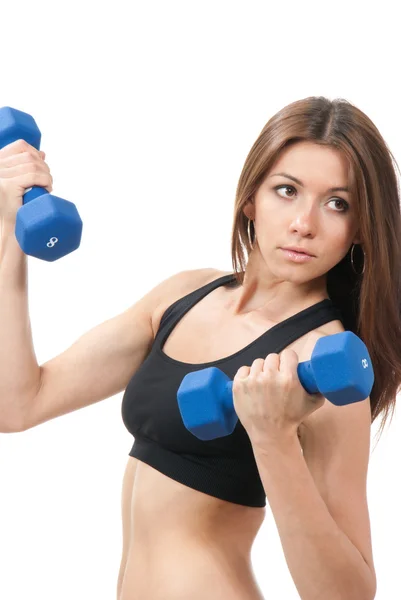 Fitness woman on diet working out dumbbells — Stock Photo, Image
