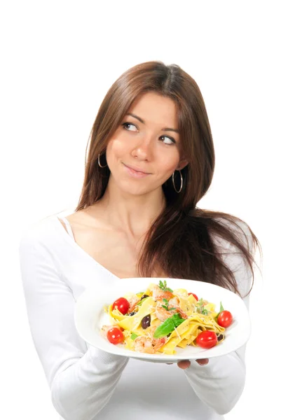 Concetto di cibo sano donna con pasta — Foto Stock