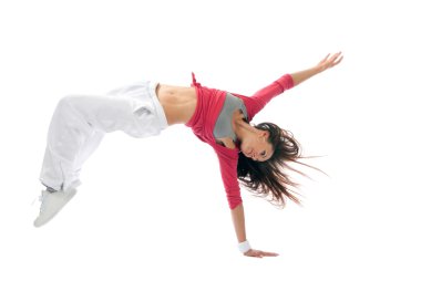 Modern slim hip-hop style woman dancer break dancing clipart