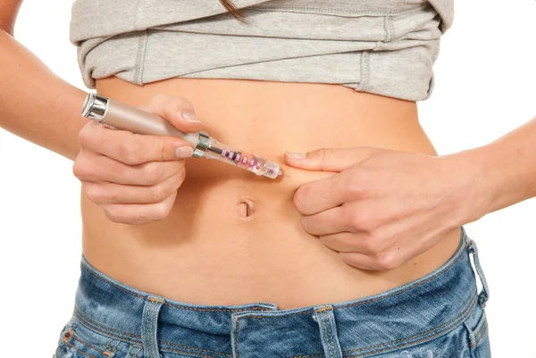 Diabetes insulina humana injectada por seringa caneta — Fotografia de Stock