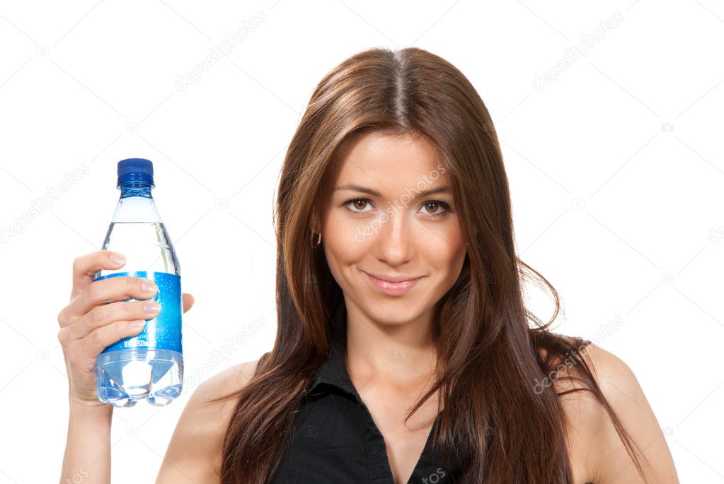 Woman offer and give bottle of pure still drinking water for die