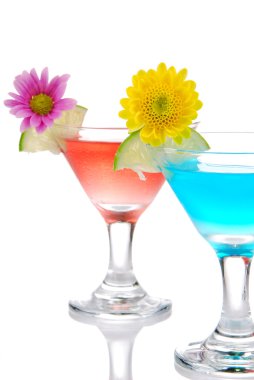 Cocktails martini row with vodka, light rum, gin, tequila, blue clipart