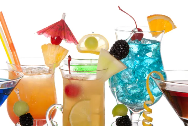 Cocktails Martini Tequila sunrise, vodka, blue hawaiian — Stock Photo, Image