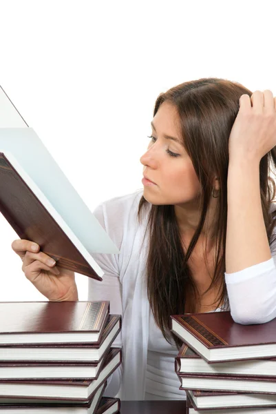 Pretty High school or college girl reading student book — Stock Photo, Image