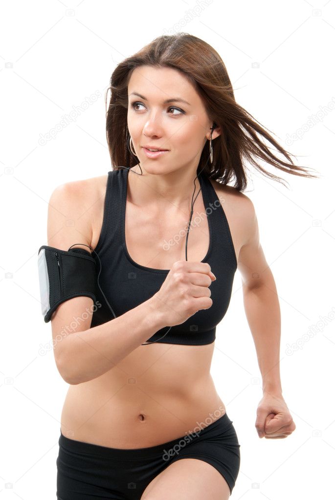 Fitness beautiful slim brunette sport woman jogging and running