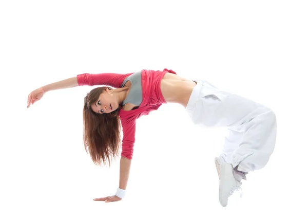 New pretty modern slim hip-hop style woman dancer break dancing — Stock Photo, Image