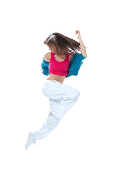 New pretty modern slim hip-hop style woman dancer jumping dancin — Stock Photo, Image