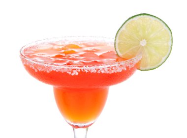 Margarita cocktail Strawberry chilled salt rimmed glass with teq clipart