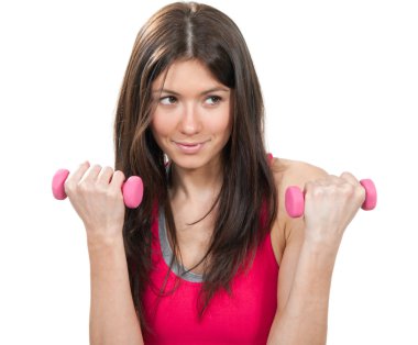 Attractive brunette fitness woman instructor working out clipart