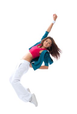 Modern slim hip-hop style woman dancer break dancing clipart