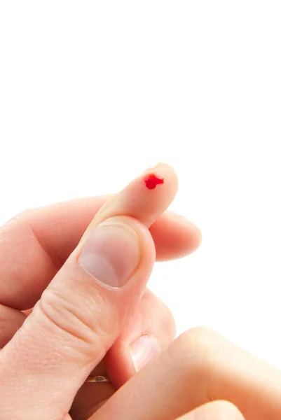 Kan glikoz l yapmak için şeker hastalığı sabırlı parmak yara — Stok fotoğraf