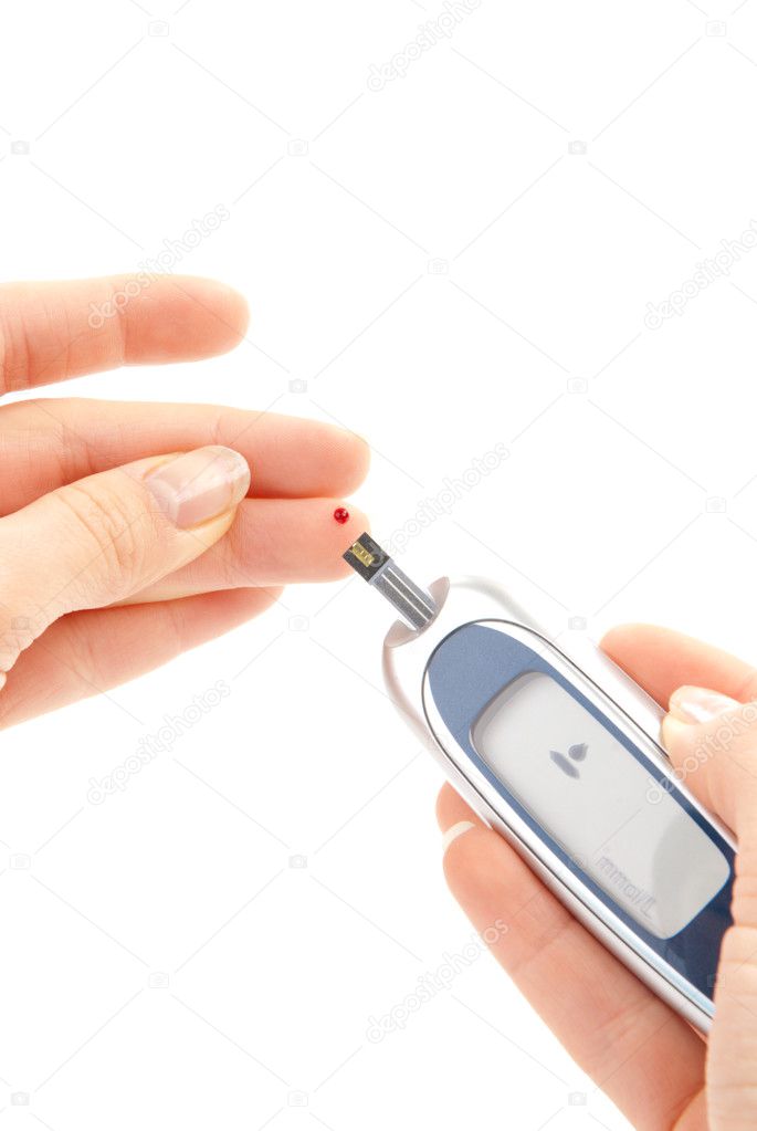 Diabetes patient measuring glucose level blood test