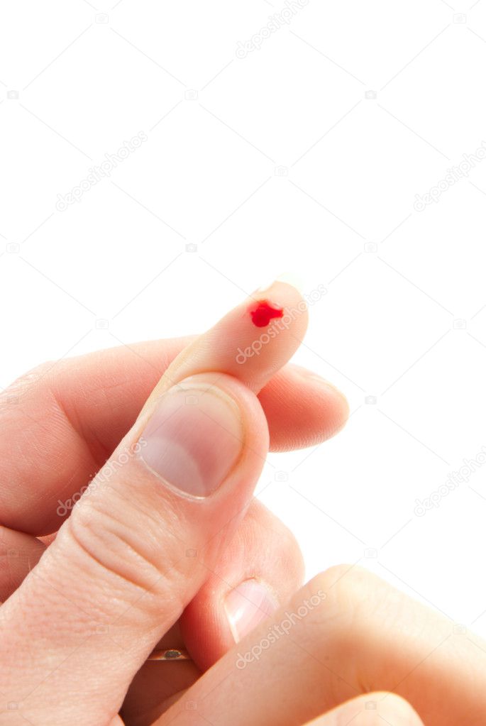 Flesh blood wound from diabetes patient finger to make glucose l