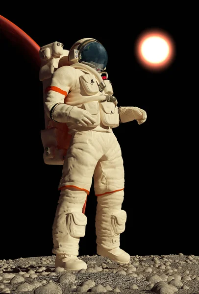 惑星の背景にある宇宙飛行士 — ストック写真
