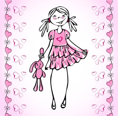 Lovely girl how fall in love and seamless heart. clipart