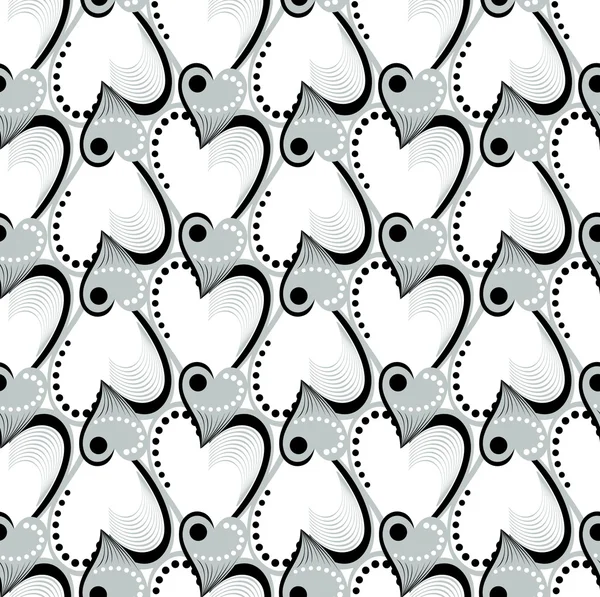 Retro patrón de corazón sin costura en blanco y negro — Vector de stock