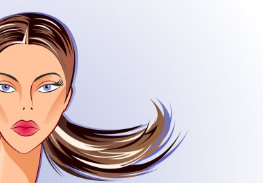 Face part of beautiful vector woman on natural blue background clipart