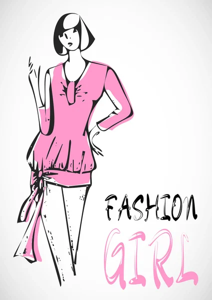 Mode meisje in schets-stijl. vectorillustratie. — Stockvector