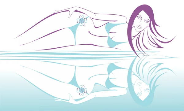 Vecteur Gros plan d'un corps féminin en maillot de bain, isolé sur bleu — Image vectorielle