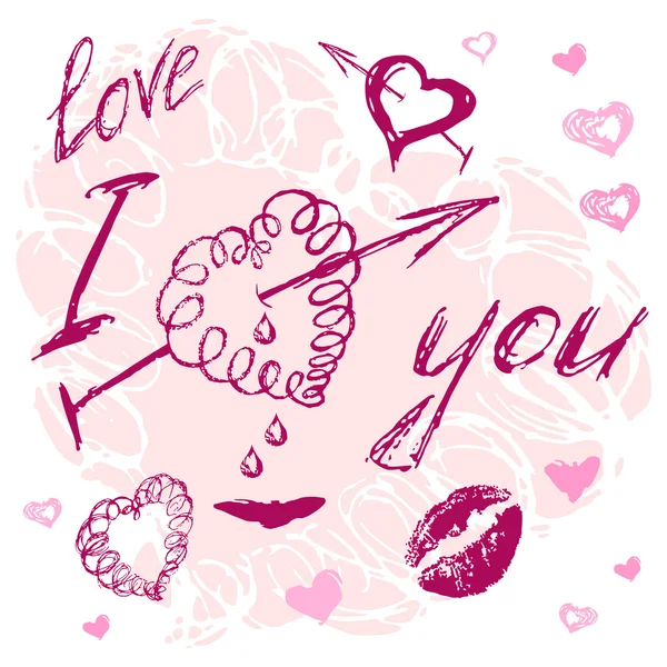 Valentine I Love You Vector hand drawn — Stock Vector