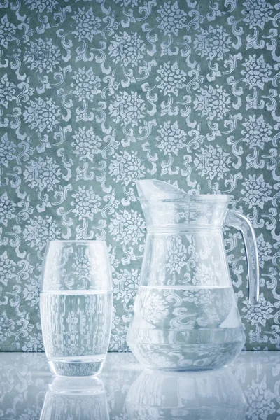 stock image Glass and jug filled with fresh water