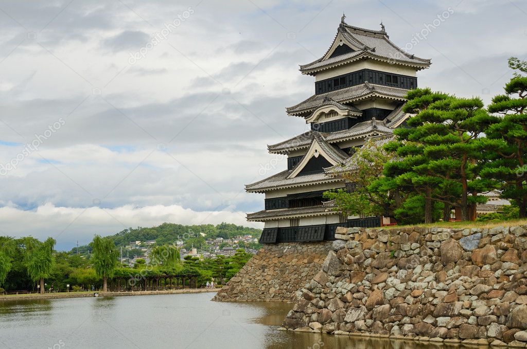 松本城堡(乌鸦城堡 在松本,日本建 1504年 图库图片
