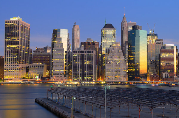 Lower Manhattan viewed from Brooklyn Heights in New York City.