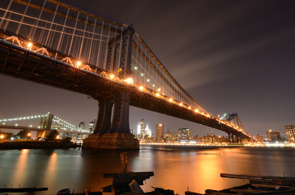 Manhattan and Brooklyn Bridges in New York City.