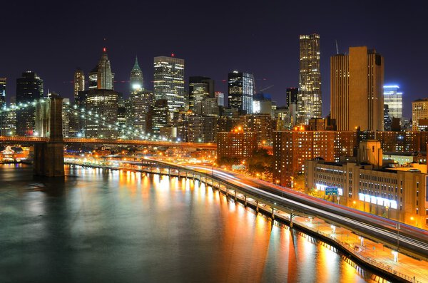 View of Downtown New York City and Brooklyn Bridge