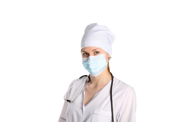 Maskeli ve steteskoplu bir doktor. — Stok fotoğraf