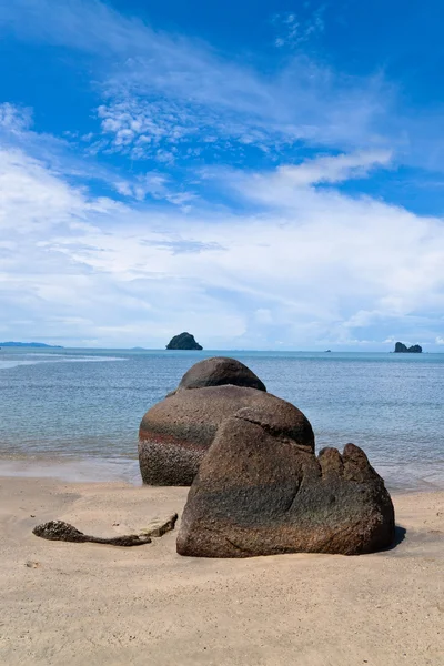 Stock image Beautiful black sand beach with boulders