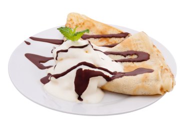 Crepe with ice cream and chocolate topping clipart