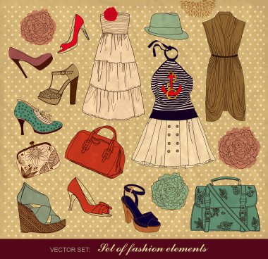 Set of female fashion accessories clipart