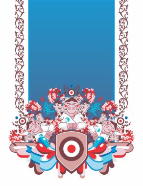 Vertical composition with Japanese motifs clipart