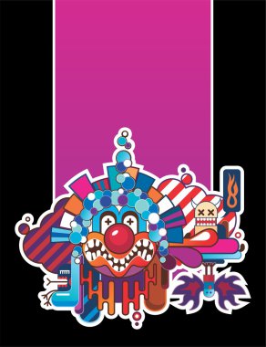 Vertical composition with the head of a clown clipart