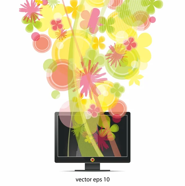 Des fleurs émergent du moniteur — Image vectorielle