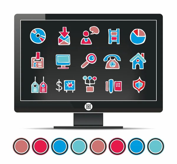 Monitor office icons — Stock Vector