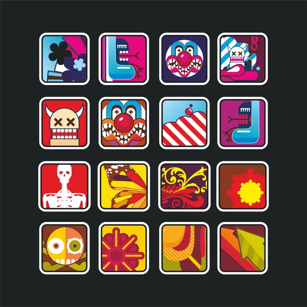 Iconos cuadrados con los personajes — Archivo Imágenes Vectoriales