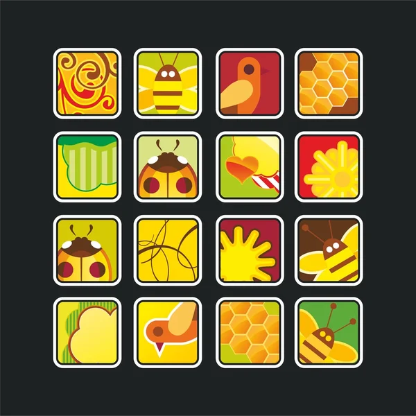 Square summer icons — Stock Vector