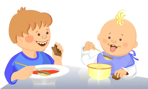 Vektorové roztomilé děti jíst — Stockový vektor