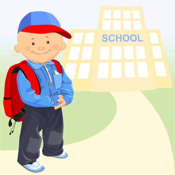 Vector of the little boy goes to school — Stock Vector