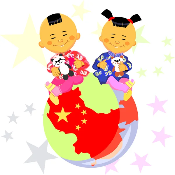 矢量中国男孩和女孩 — 图库矢量图片