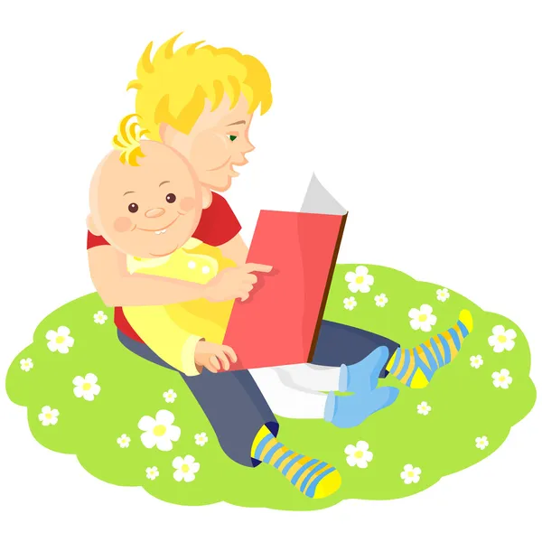 Vector the elder brother is reading a book to his younger brothe — Stock Vector