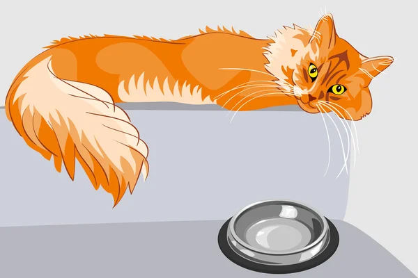 Vector red fluffy tabby cat with yellow eyes — Stock Vector