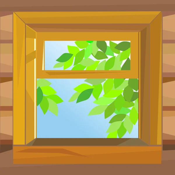 Векторная ферма с открытым деревянным окном в летний день — стоковый вектор