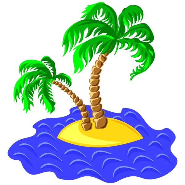 Vector two palm trees on an island in the ocean — Stock Vector