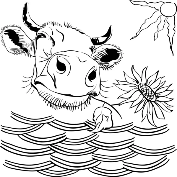 Vetor engraçado vaca mastigar uma flor — Vetor de Stock