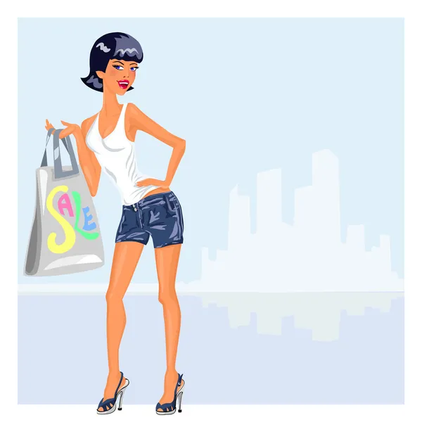 Vector girl with purchases — Stock Vector
